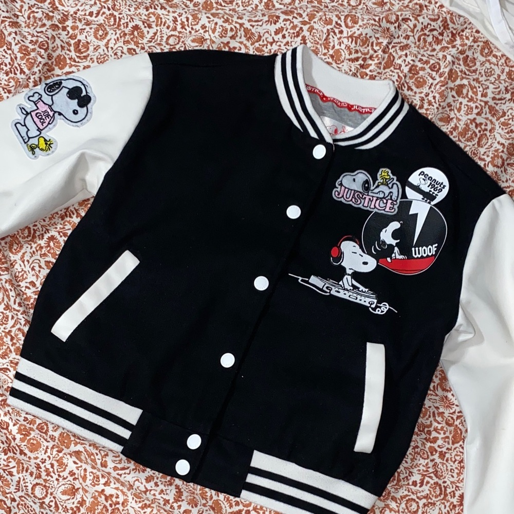 SOLD-Justice Black and White Snoopy Varsity Jacket